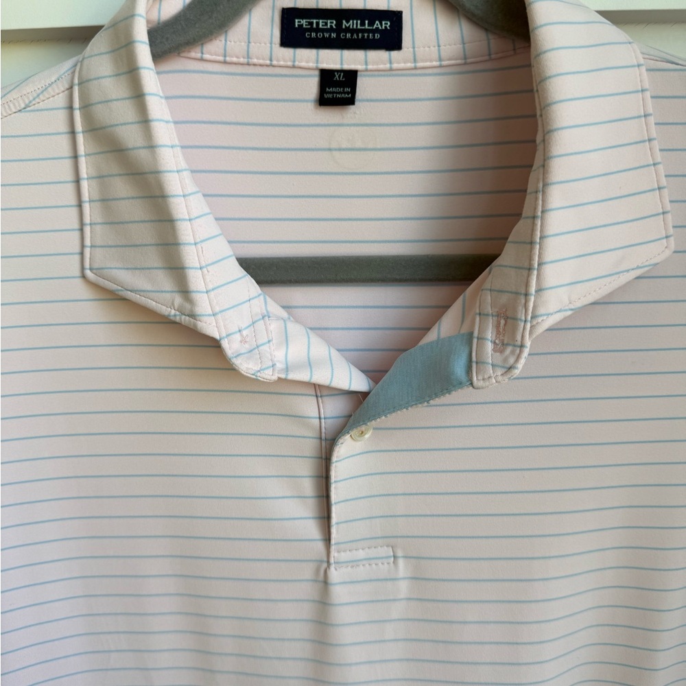 Peter Millar Men's Light Pink Striped Polo Shirt - Excellent Condition - Picture 2 of 7